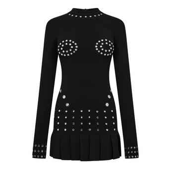 Women's Eyelet Pleated Mini Dress