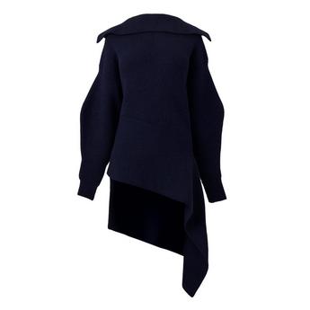 Women's Slashed Wool Long-Sleeve Mini Dress