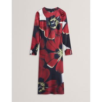 Women's Long Sleeve Print Tea Dress