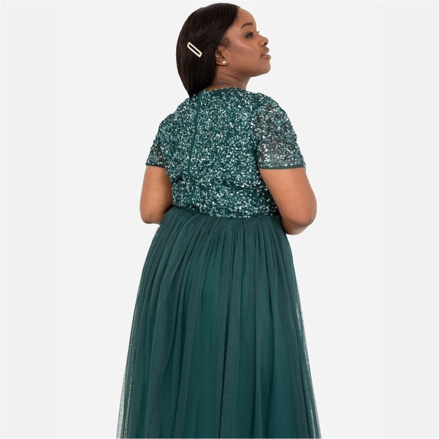 Maya Deluxe Maya Emerald V Neckline Embellished Midi Dress