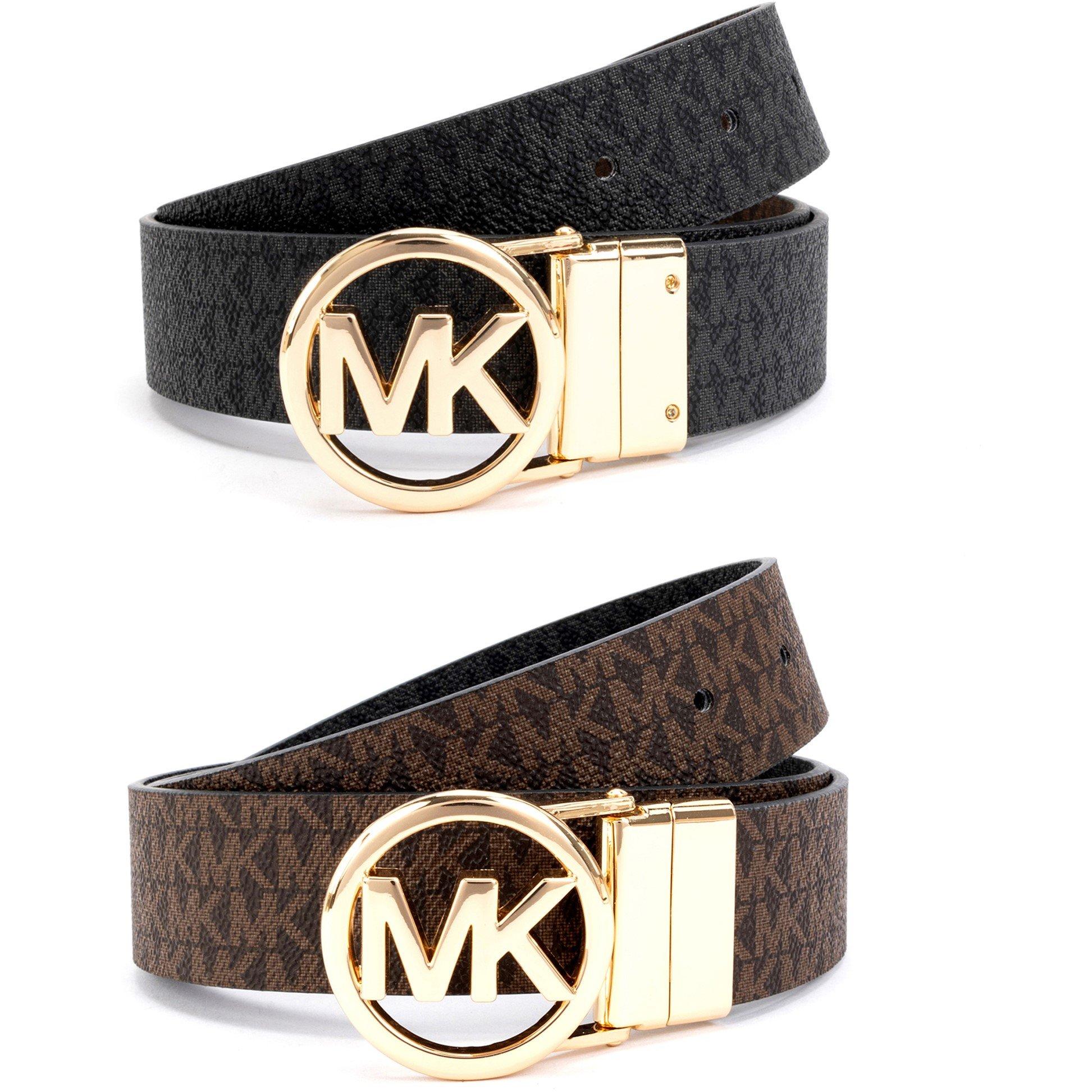MICHAEL Michael Kors Women's Round Logo Reversible Leather Belt