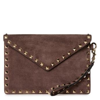 Women's Rockstud Leather Embellished Flat Clutch Bag