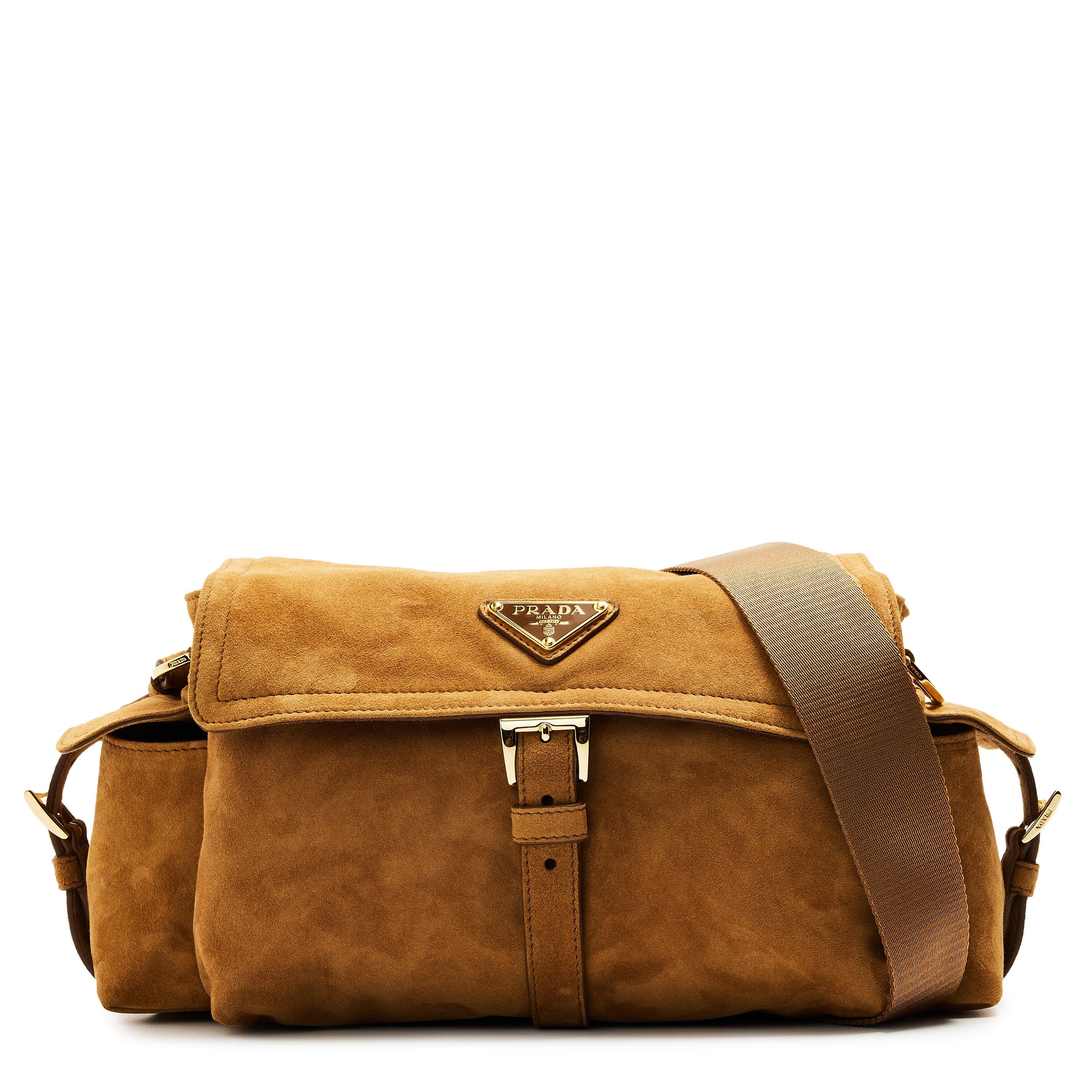 Prada Explore Medium Suede Shoulder Bag with Flap