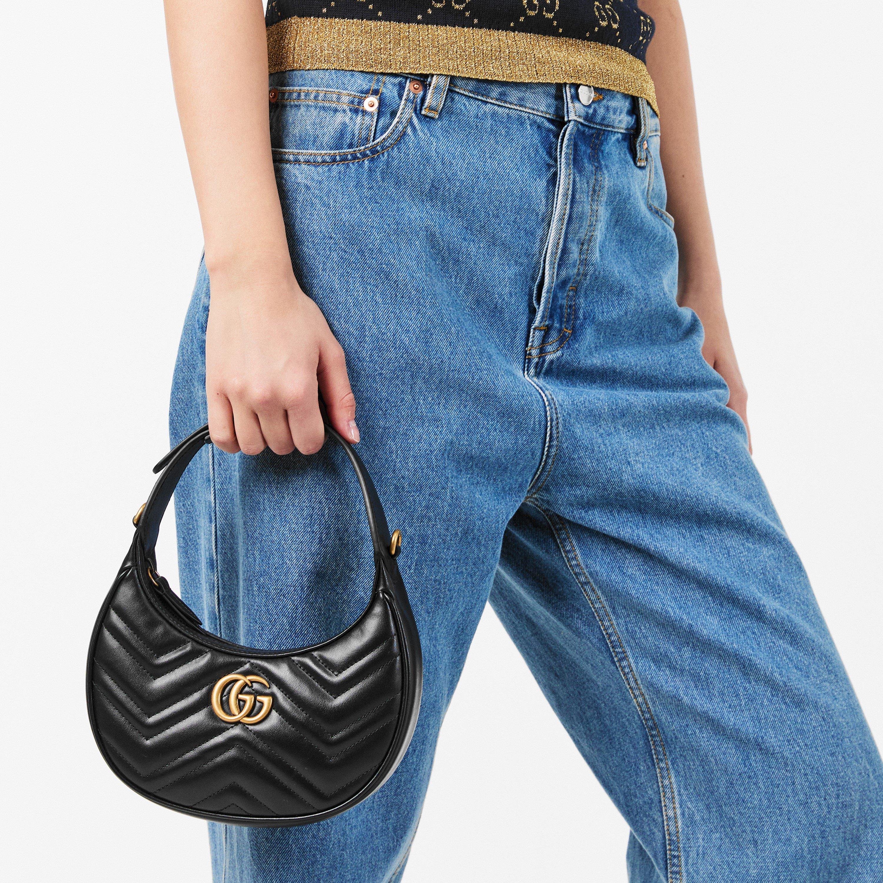 Gucci Women's Chevron Leather GG Marmont Half-Moon Mini Bag