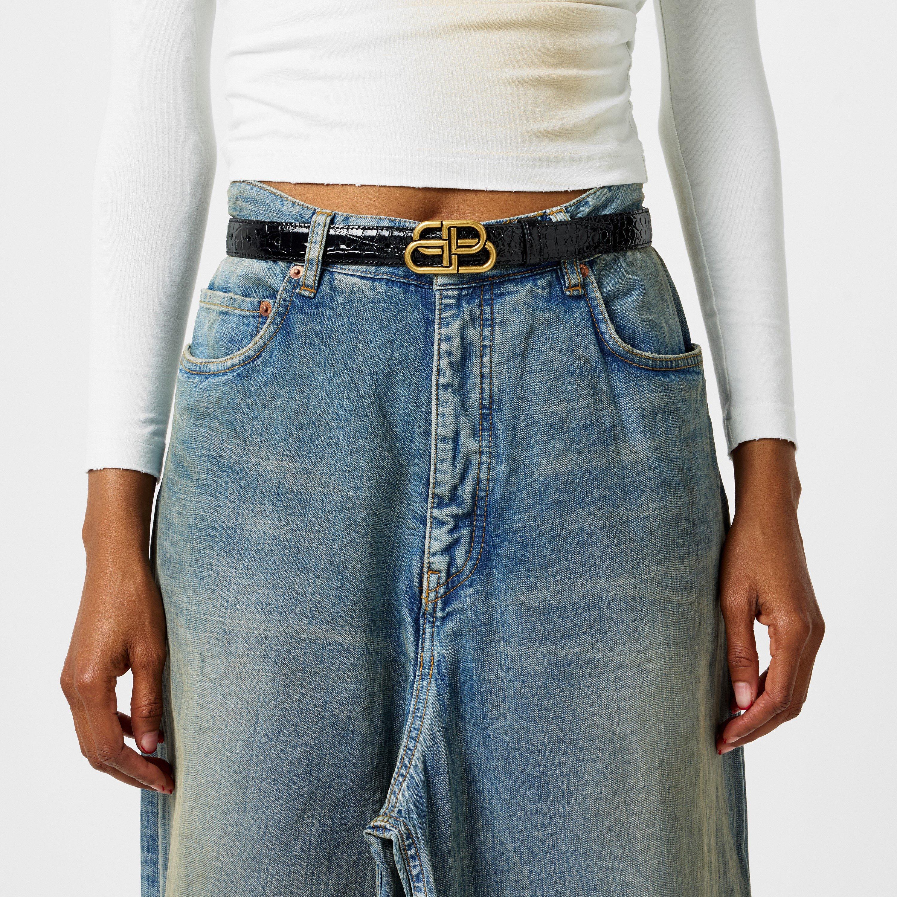 Balenciaga Bb Thin Croc Belt
